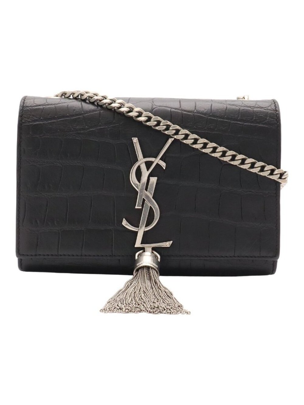Saint Laurent Paris YSL Kate Monogram Chain Shoulder Bag Croco Embossed Leather